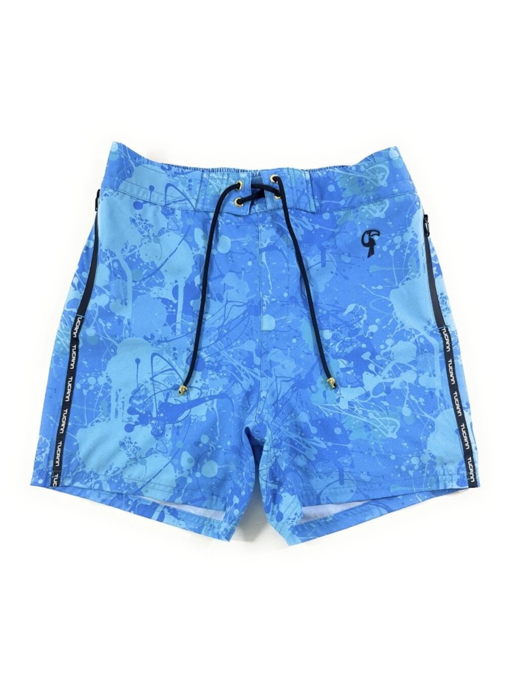 Tucann Mens Splatter Swim Shorts Size Medium Lined 5" Beach Performance Blue